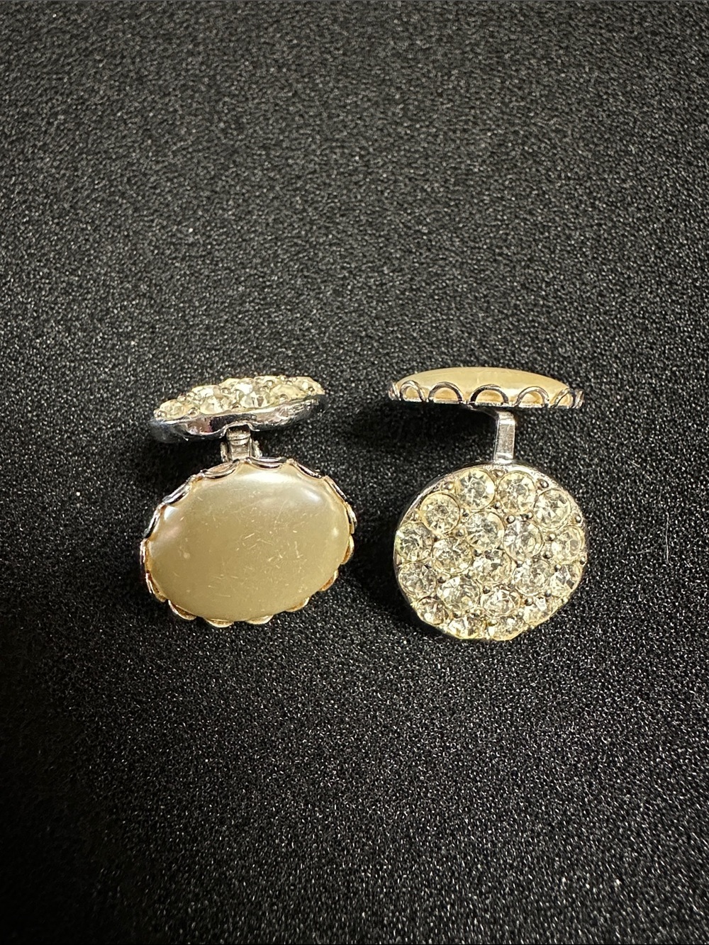 Vintage 1960’s Sarah Coventry Double Sided Faux Pearls/Crystals Clip-On Earrings
